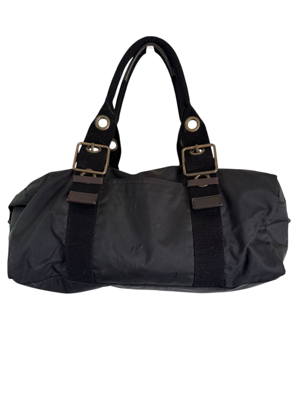 vintage Y2K Gap black nylon duffle shoulder bag double front buckle straps